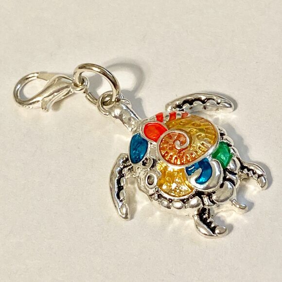 Sea Turtle Clip On Charm Zipper Pull Purse Bag Silver Tone Nautical Island Beach - Picture 6 of 8
